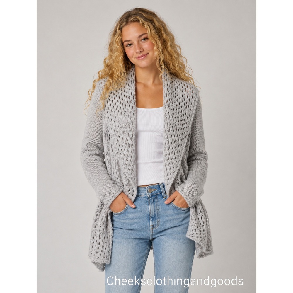 Elsamanda Gray Mohair Wool Open Drape Cardigan Made in Italy size LARGE